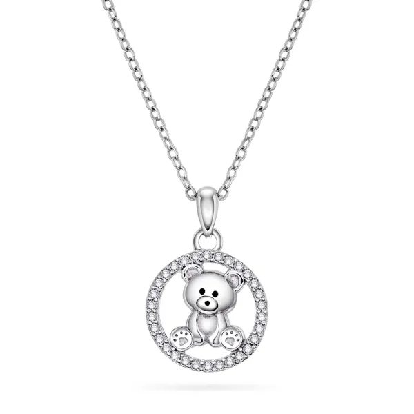 Hovedbilde Smykke i rh. sølv med zirkonia - bamse