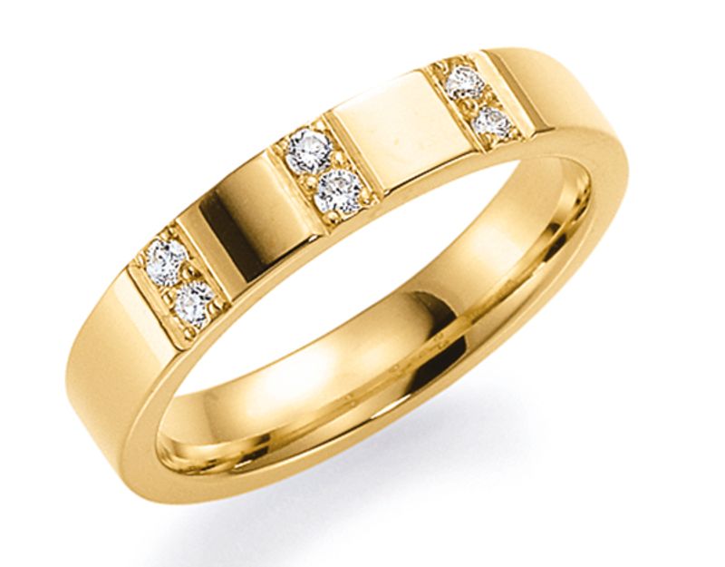 Giftering i gultgull 585, 4mm bredde, dia.0,12ct