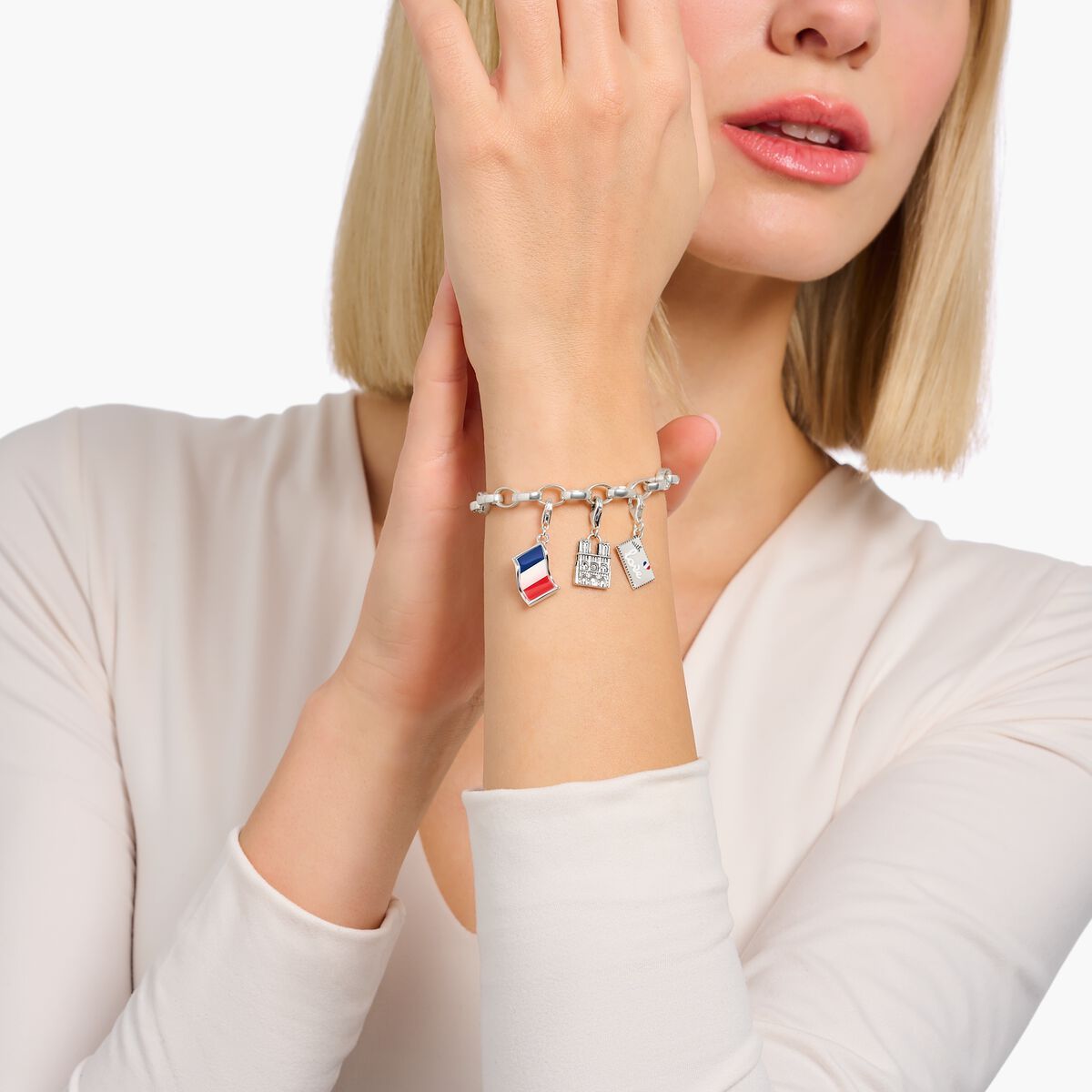 THOMAS SABO charms- armbånd i  sølv med hvit mynt, 19 cm