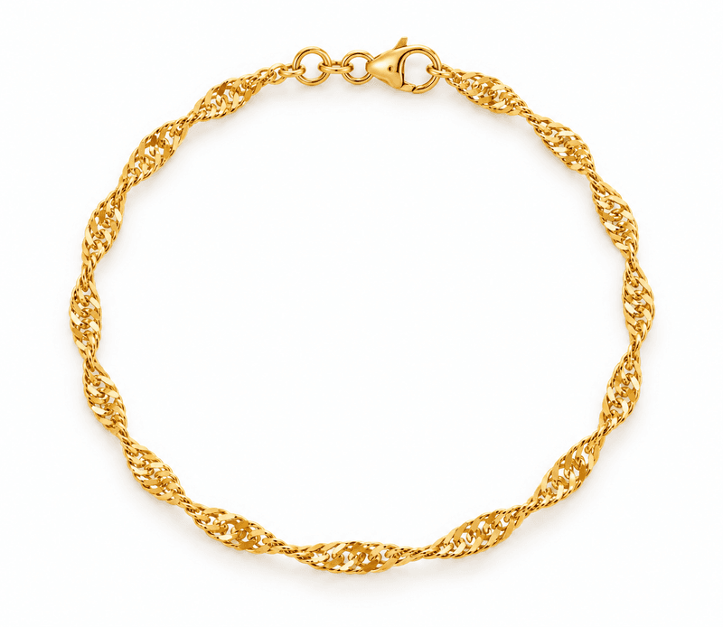 Armbånd i 585 gult gull, Singapore, 3,8mm, 19cm