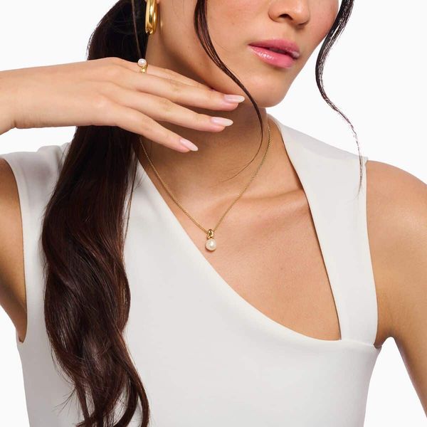 Hovedbilde Thomas Sabo forgylt sølvsmykke med perleanheng 