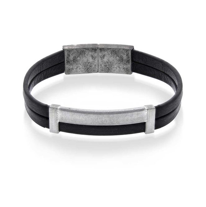 Hovedbilde Armbånd- sort skinn og stål