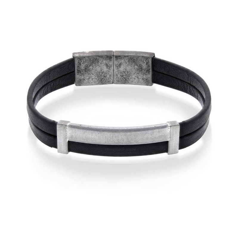 Armbånd- sort skinn og stål