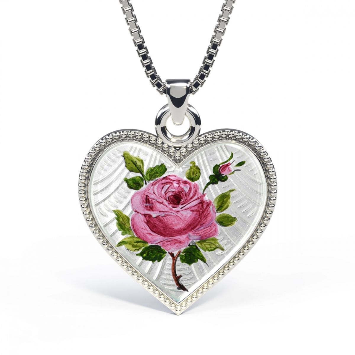  Halskjede i sølv - Rosemotiv- med 'Fadervår' på baksiden m/kjede