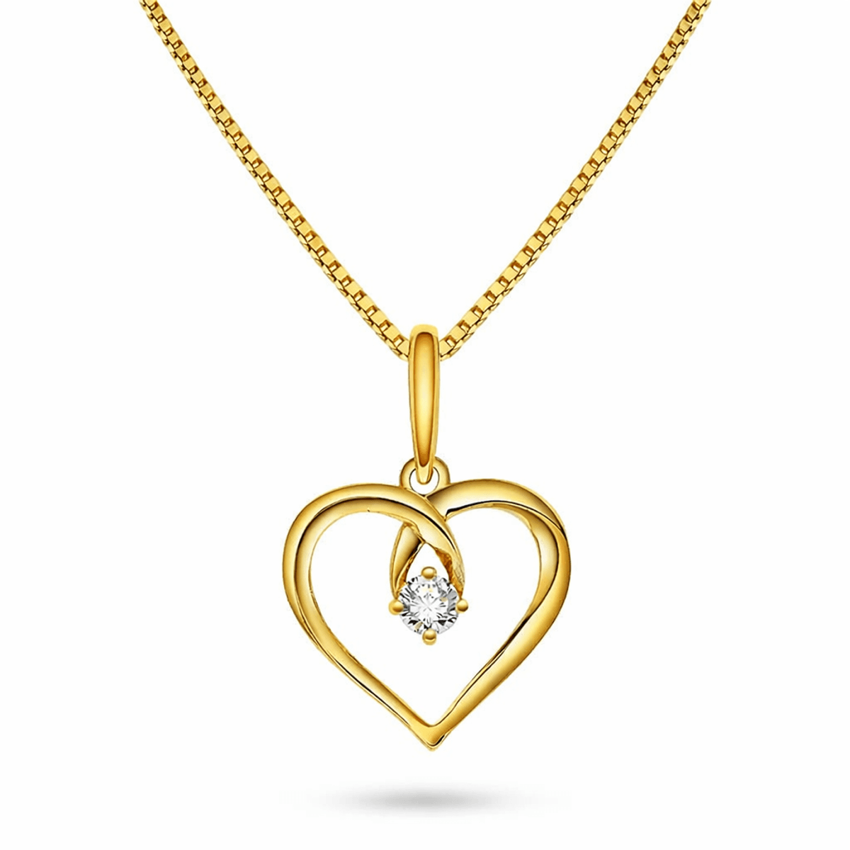 Anheng Hjerte Cz 585, inkl. forgylt sølvkjede
