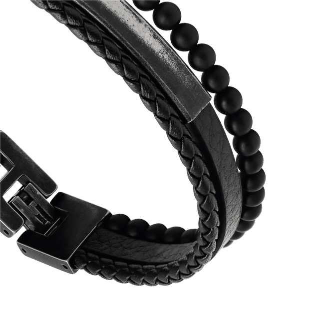 Hovedbilde Rochet armbånd- skinn-stål-agat- justerbar lengde
