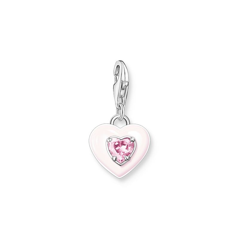 THOMAS SABO charm, rosa hjerte, sølv med emalje og cz