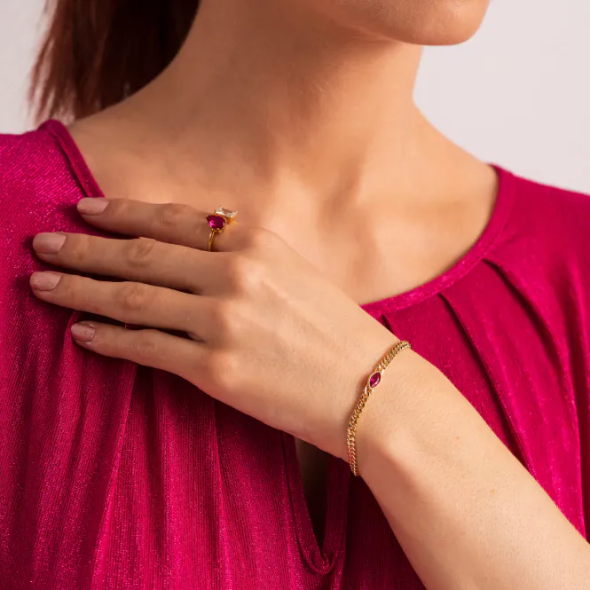 Hovedbilde RIO RADIANCE armbånd i forgylt sølv med rosa cz